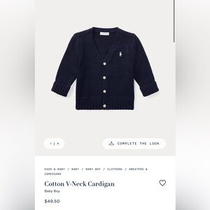 Ralph Lauren baby Navy Cotton V-Neck Cardigan